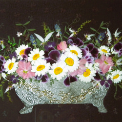 押し花アート　白いお花のアレンジメント（押し花絵） 3枚目の画像