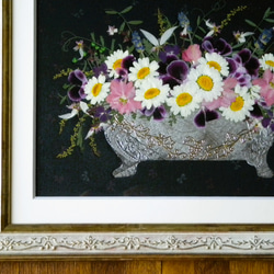 押し花アート　白いお花のアレンジメント（押し花絵） 2枚目の画像