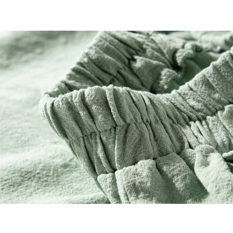 裾ゴムワイドパンツ　中厚砂洗い綿麻ロングパンツ　ウエストゴム　ゆとりパンツ　ミントS&M＆L＃L044MT