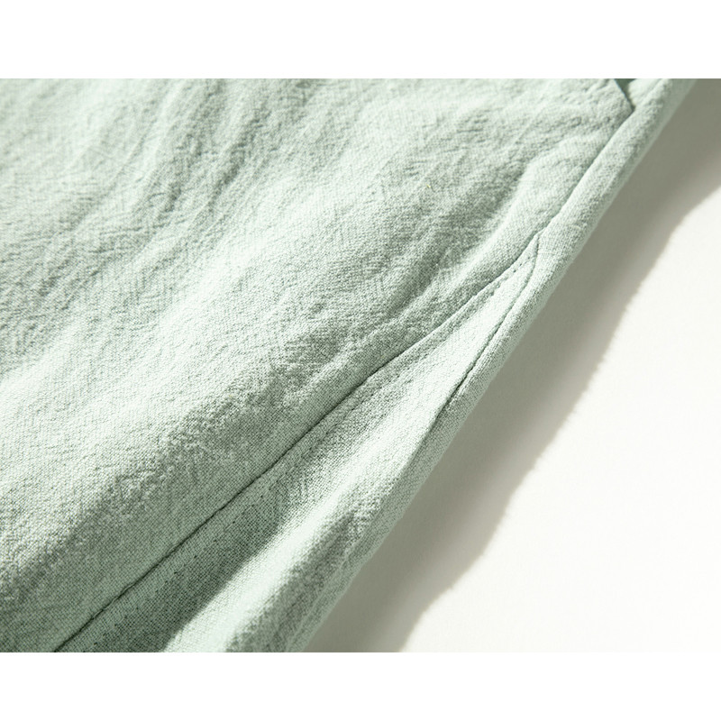 裾ゴムワイドパンツ　中厚砂洗い綿麻ロングパンツ　ウエストゴム　ゆとりパンツ　ミントS&M＆L＃L044MT