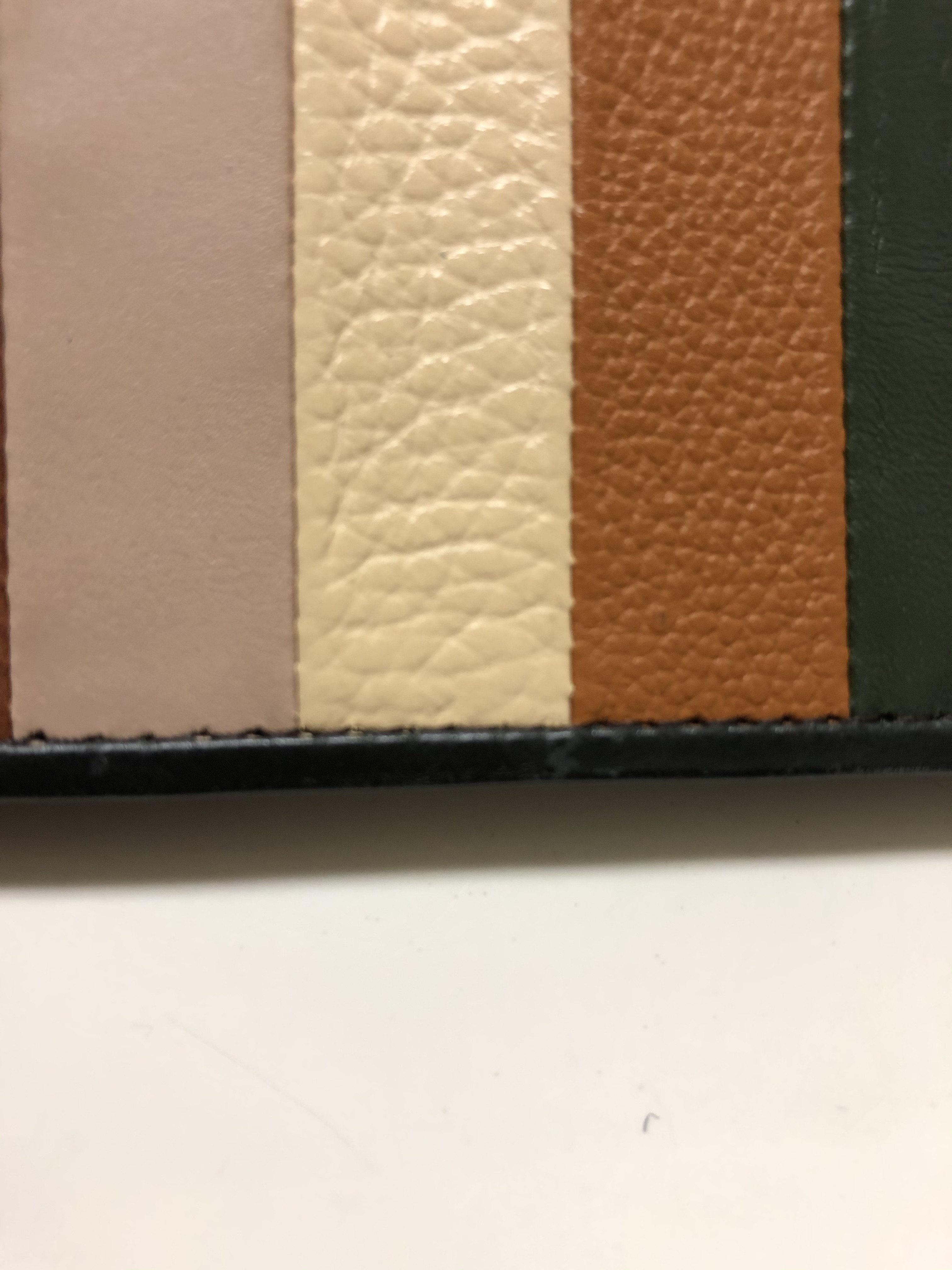 牛革ストライプ名刺入れ（カーキ）