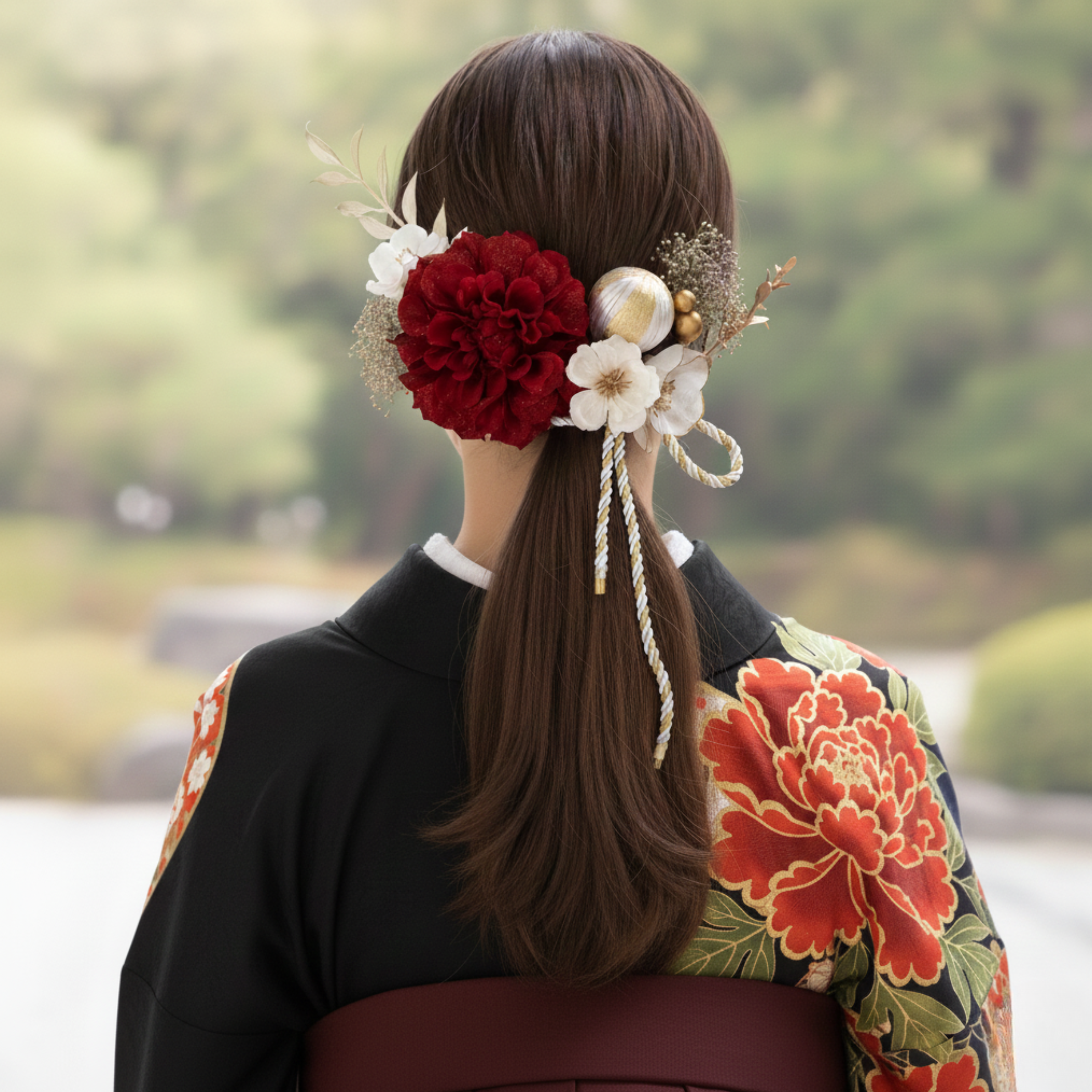 成人式 髪飾り 深紅ダリア×林檎の花｜卒業式 袴 和装ヘア No.DA38 振袖 着物 和装 花嫁 結婚式 前撮り 入学