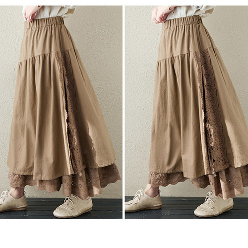 春*新作**レディース*上品*森ガール*ウエストゴム*刺繍コットンリボン