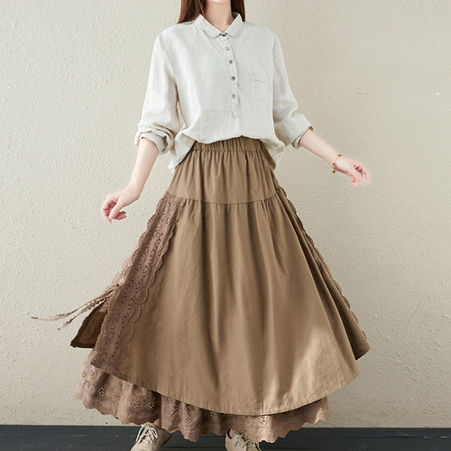 春*新作**レディース*上品*森ガール*ウエストゴム*刺繍コットンリボン