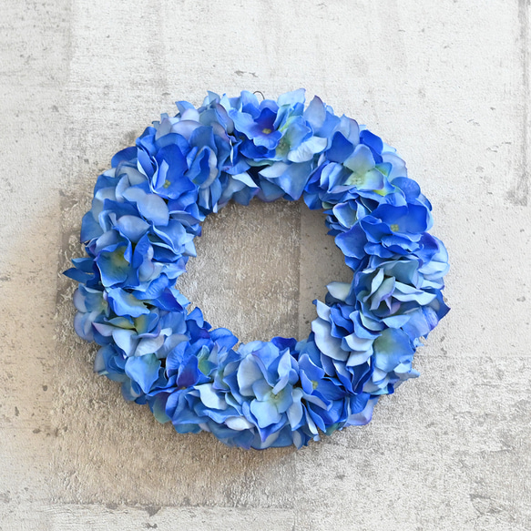 夏色ブルーアジサイのリース【直径約24cm 】/アーティフィシャル  