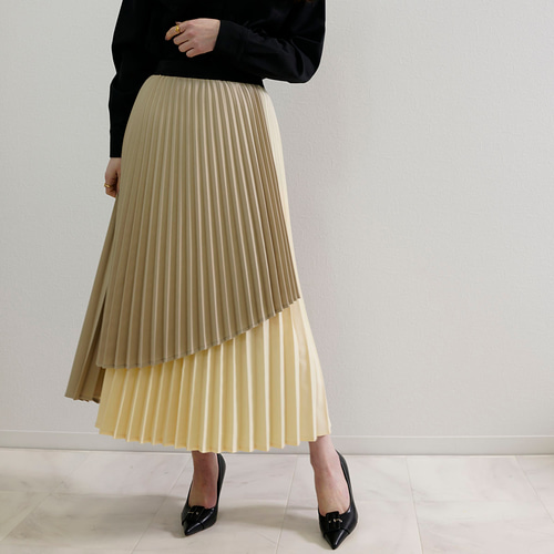 SALE】バイカラー プリーツ スカート 2枚重ね きれいめ フレアスカート  
