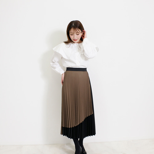 SALE】バイカラー プリーツ スカート 2枚重ね きれいめ フレアスカート