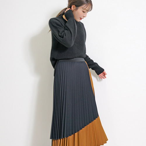 バイカラー プリーツ スカート 2枚重ね きれいめ フレアスカート  