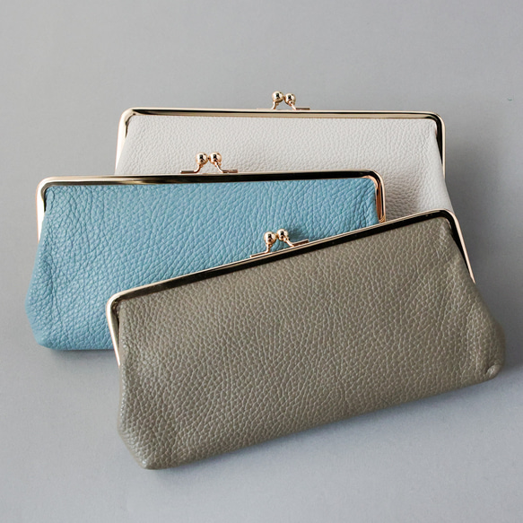 送料無料 イタリアンシボ がま口 長財布 ロングウォレット 軽量 国産 牛革 大容量 ホワイトベージュ 7枚目の画像