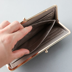 送料無料 イタリアンシボ がま口 長財布 ロングウォレット 軽量 国産 牛革 大容量 ホワイトベージュ 9枚目の画像