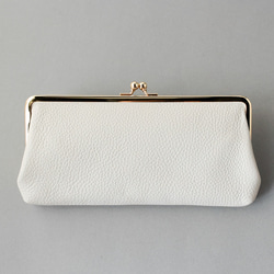 送料無料 イタリアンシボ がま口 長財布 ロングウォレット 軽量 国産 牛革 大容量 ホワイトベージュ 4枚目の画像