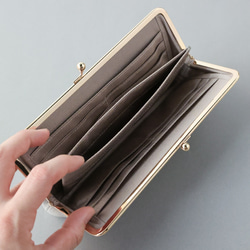 送料無料 イタリアンシボ がま口 長財布 ロングウォレット 軽量 国産 牛革 大容量 ホワイトベージュ 8枚目の画像