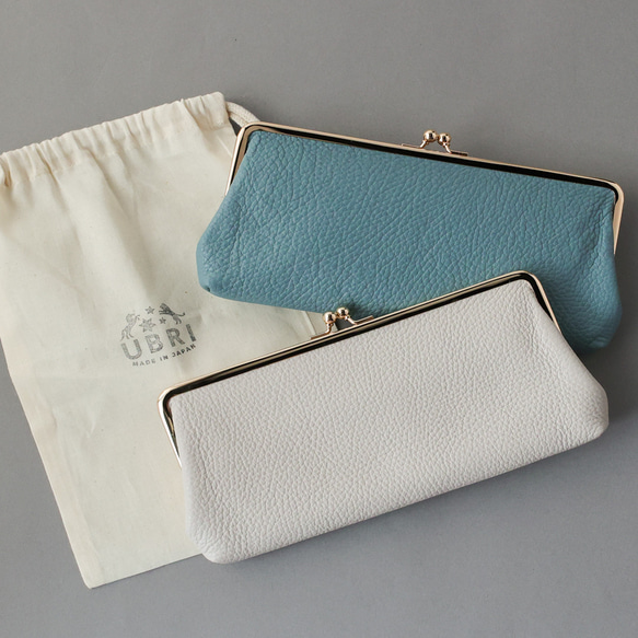 送料無料 イタリアンシボ がま口 長財布 ロングウォレット 軽量 国産 牛革 大容量 ホワイトベージュ 10枚目の画像