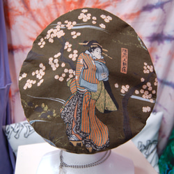 町娘 浮世絵和柄 コットンベレー帽:オリーブグリーン ベレー帽