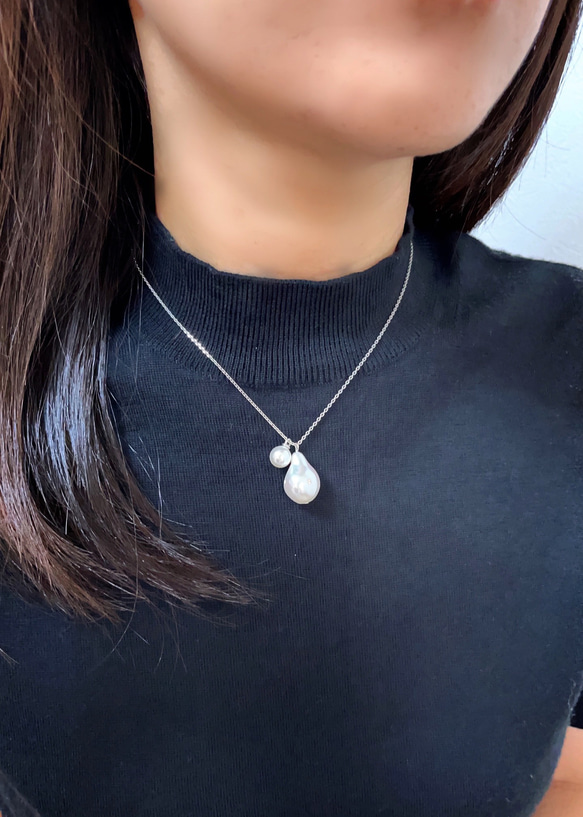 drop＆mini perl necklace（silver） 3枚目の画像