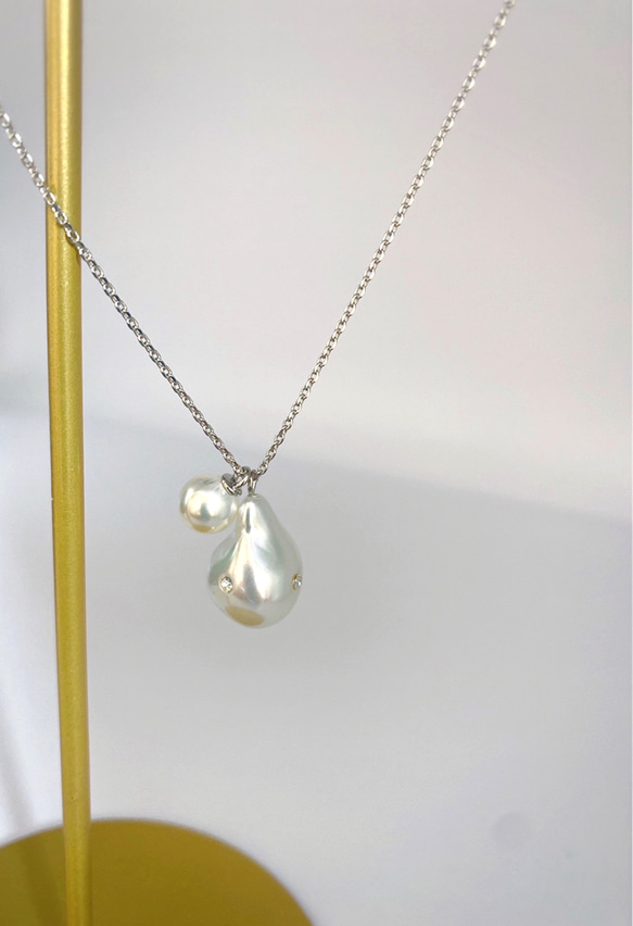 drop＆mini perl necklace（silver） 1枚目の画像