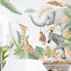 ウォールステッカー S662 動物　ジャングル　キリン　ゾウ　子供　癒す　DIY 壁紙　インテリアシート　剥がせる 2枚目の画像