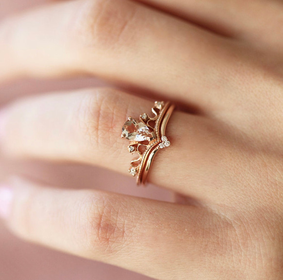 ダイヤモンド&モルガナイト　Beautiful Vintage inspired rings 2リングセット 指輪 2枚目の画像