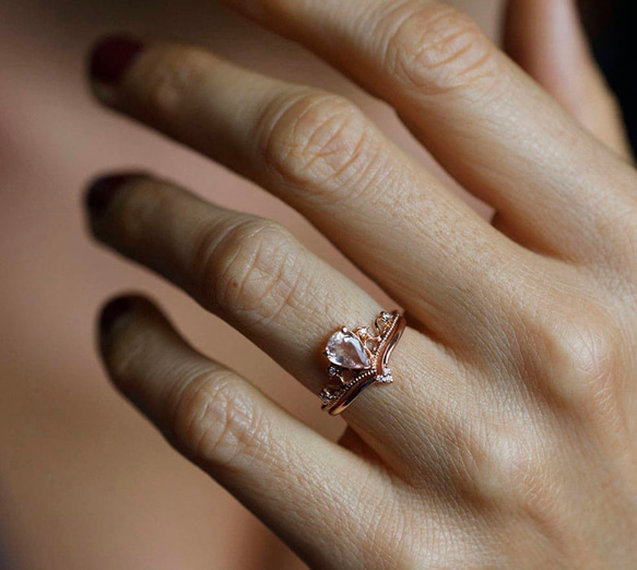 ダイヤモンド&モルガナイト　Beautiful Vintage inspired rings 2リングセット 指輪 3枚目の画像