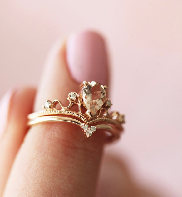 ダイヤモンド&モルガナイト　Beautiful Vintage inspired rings 2リングセット 指輪 6枚目の画像