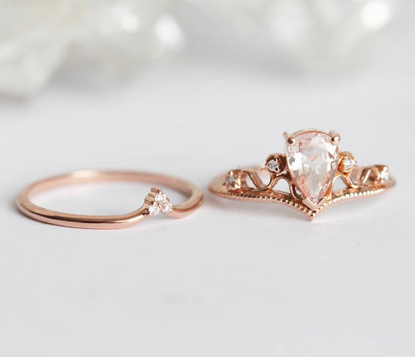 ダイヤモンド&モルガナイト　Beautiful Vintage inspired rings 2リングセット 指輪 5枚目の画像