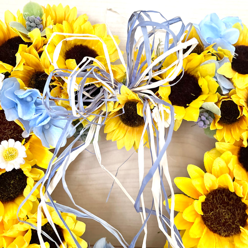 No.wreath-15448/ひまわりのハート型リース 30x32cm/アーティ  