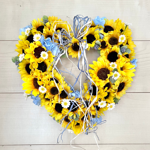 No.wreath-15448/ひまわりのハート型リース 30x32cm/アーティ  