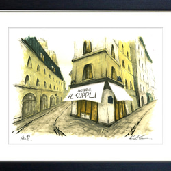 風景画 パリ 版画「パリ６区・キャトルヴァン通りのレストラン」 2枚目の画像