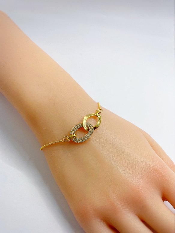 crystal＆metal double ring bracelet（gold） 2枚目の画像