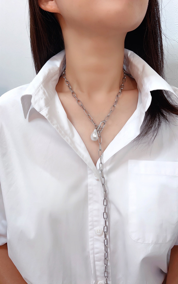ellipse&drop perl necklace（silver） 5枚目の画像