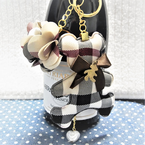 キーホルダー バックチャーム タータンチェック くまさん ネック