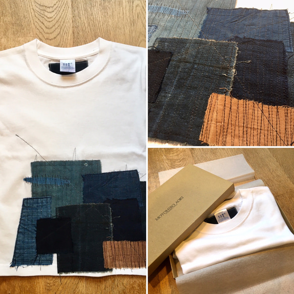 【SALE】【BOX入り】ビンテージ藍染襤褸 パッチワーク Tシャツ for kids size120 001 1枚目の画像