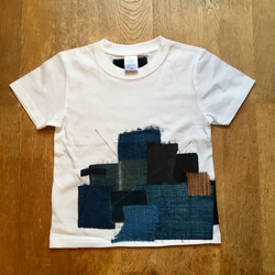 【SALE】【BOX入り】ビンテージ藍染襤褸 パッチワーク Tシャツ for kids size120 002 2枚目の画像