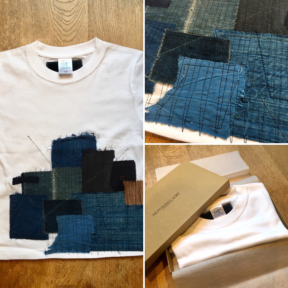 【SALE】【BOX入り】ビンテージ藍染襤褸 パッチワーク Tシャツ for kids size120 002 1枚目の画像