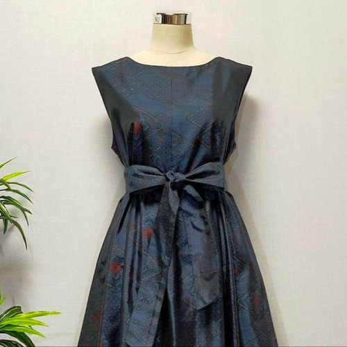 アンティーク大島紬 着物リメイク ロングワンピース ジャンパー