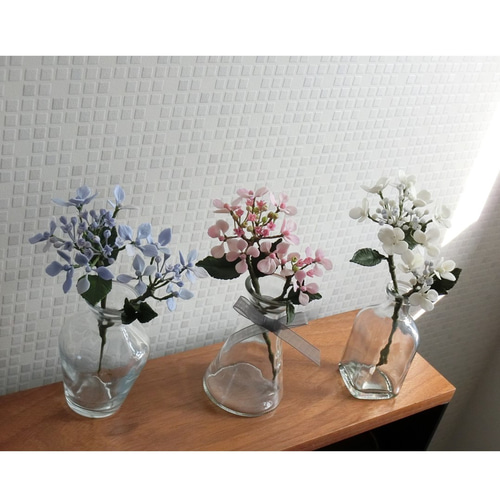 ✿【 粘土置物《初作特価》】「愛美（Ami）」がくあじさい・ピンク（1