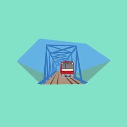 電車Tシャツ-鉄橋を渡る赤い電車 2枚目の画像