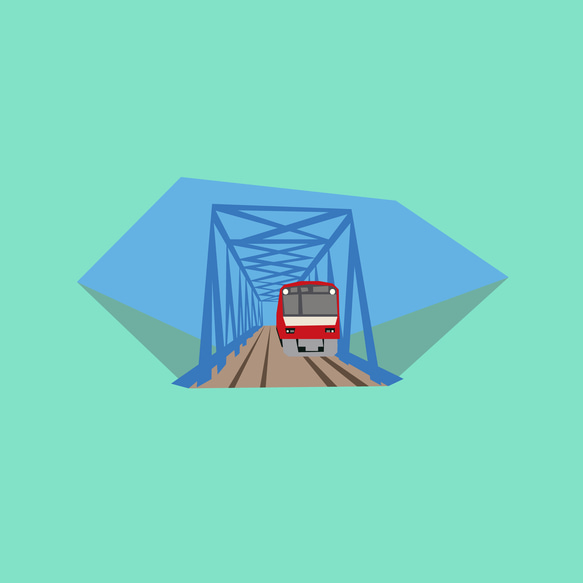 電車Tシャツ-鉄橋を渡る赤い電車 2枚目の画像
