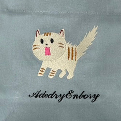 【送料無料】驚き猫の刺繍 キャンバスデイリーミニトートバッグ エコバッグ お散歩バッグ 2枚目の画像