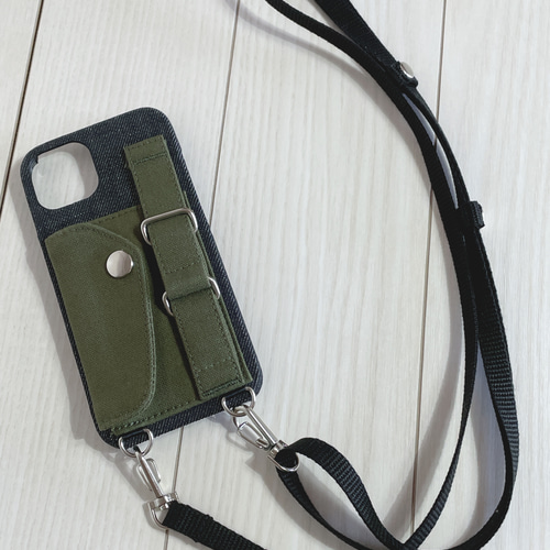 倉敷帆布 ベルト付き スマホケース ストラップ付 落下防止 カード