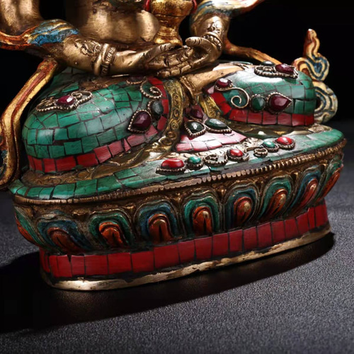 仏像 銅製 ネパール 貴石象嵌 長寿仏 聖無量寿智決定光明王如来 仏教 