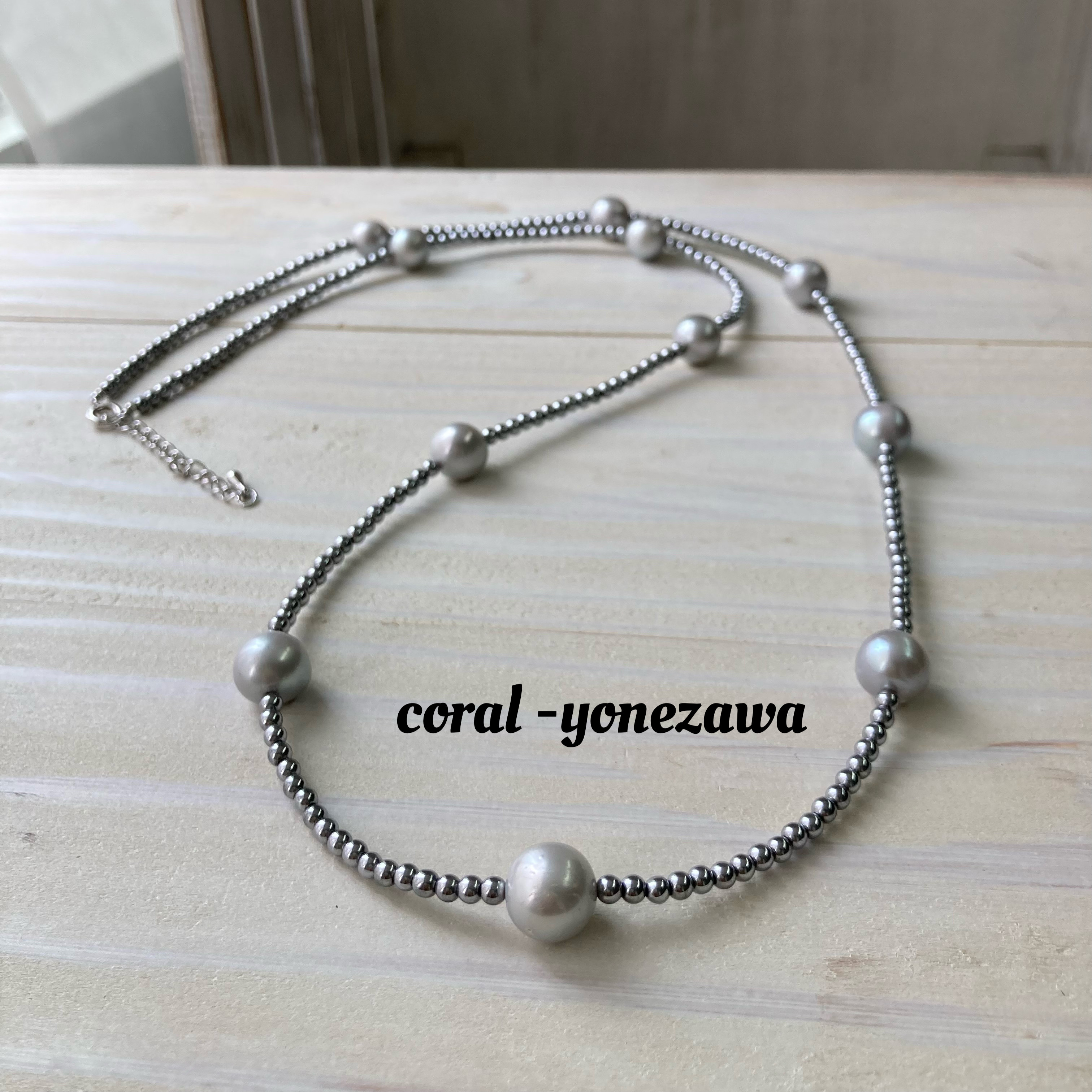 淡水パール.ヘマタイトネックレス〜シックなトーン〜