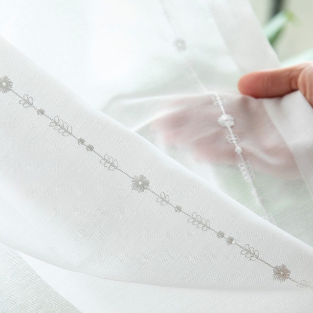 オーダーカーテン　刺繍レースカーテン　１枚　片開き　巾100㎝まで　WH