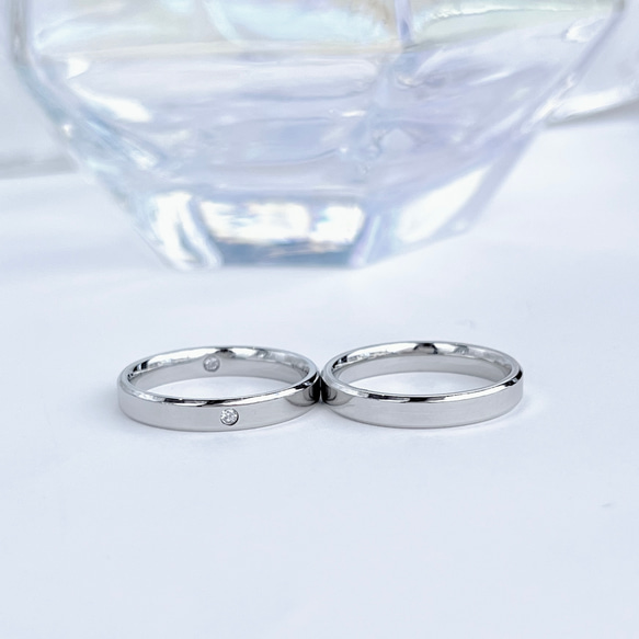 二人の愛の証』 ステンレス ペアリング 天然ダイヤモンド付 結婚指輪