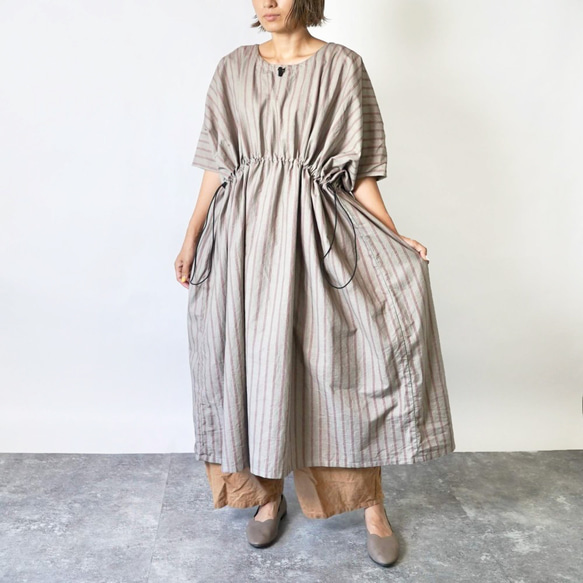Shikaku 連衣裙/半亞麻條紋/Mikawa 紡織 第1張的照片