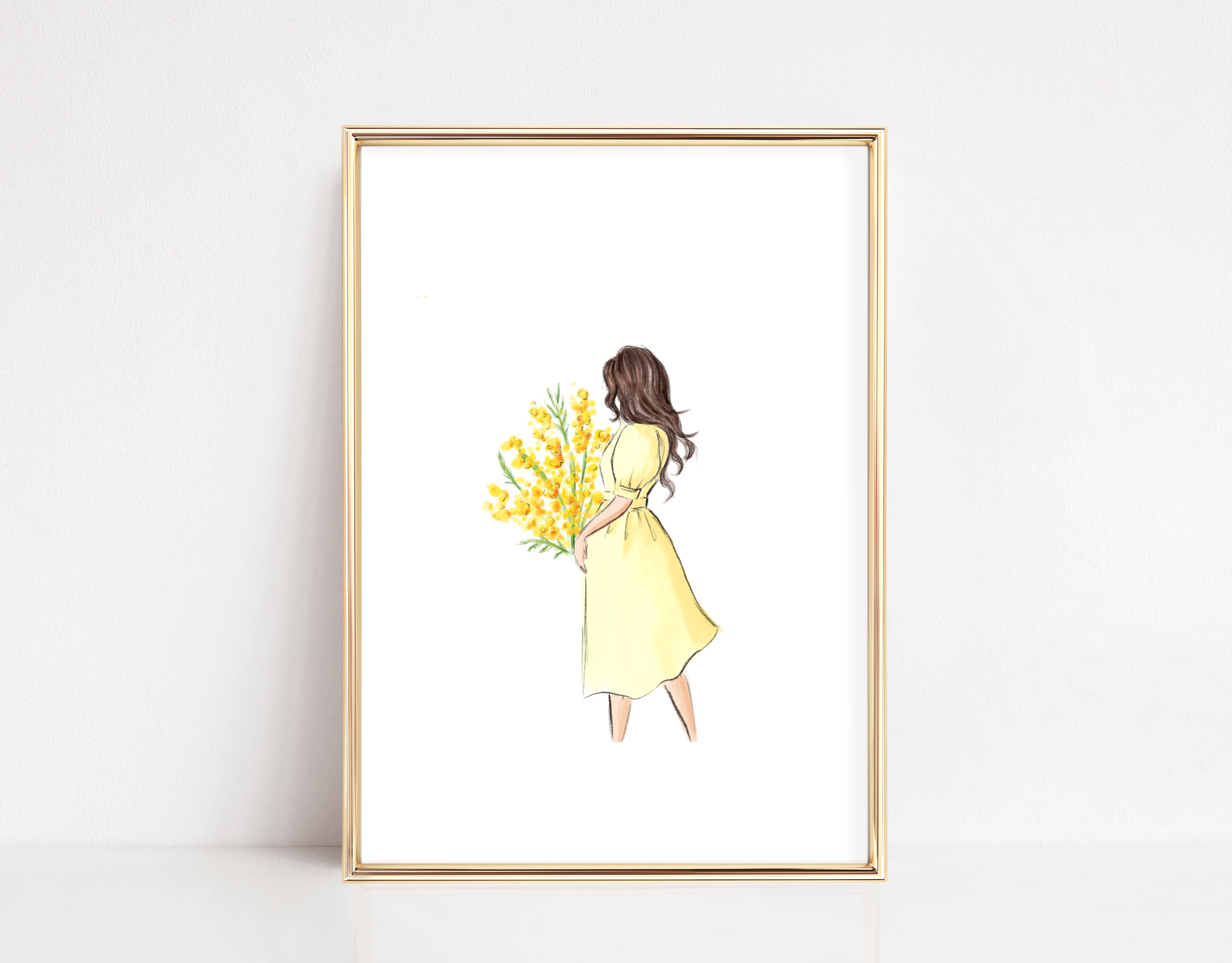 オリジナル 手描きイラスト ミモザ アナログ