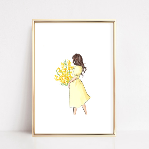 Mimosa and girl / ミモザ /イラスト/デジタルアート/おしゃれイラスト