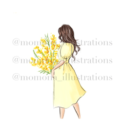 Mimosa and girl / ミモザ /イラスト/デジタルアート/おしゃれイラスト 2枚目の画像