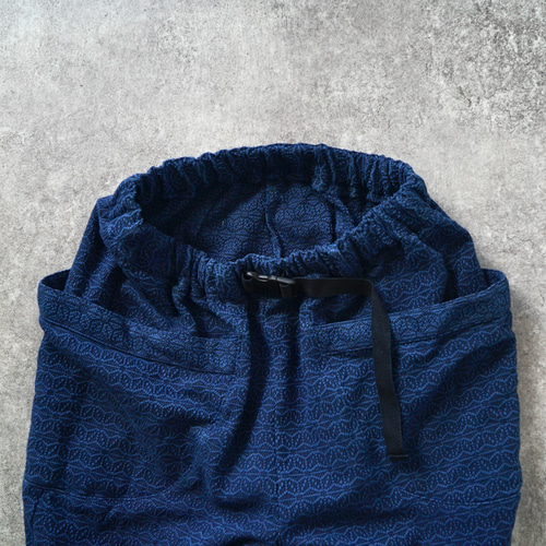 麻柄キャンプワークパンツ/ブルー/刺し子織 ロングパンツ UZUiRO