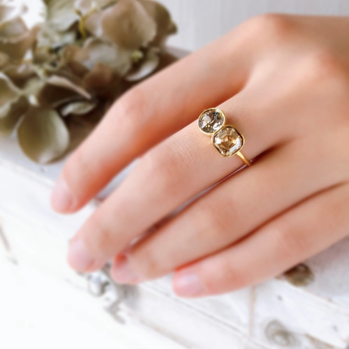 クリスタルゴールデンシャドウ×グレージュ ゴールドリング】10号/13号